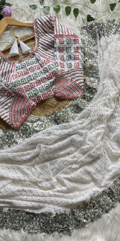 DF 3453 White Color Faux Georgette 5mm Sequence Work Casual, Wedding, Festive, Events . Expected Delivery  4-6 Working Days @2099/- only                                                                                | Sarees, Bollywood Sarees, Creative Sarees, Designer Sarees, Embroidered Sarees, Ethnic Saree, Modern Digital sarees, Party Wear Sarees