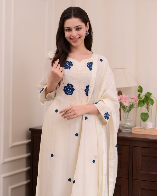 BE 382 White Color Roman Silk Embroidery Work Salwar Suit Casual, Wedding, Festive, Events . Expected Delivery  4-6 Working Days @1949/- only      | Jump Suits, Tops & Bottoms, Track Suits, Salwar suit, Casual Suits, Creative suits, Designer Suits, Palazzo Suits, Party Wear Suits, Patiala Suits, Straight Suits, Trendy Wear