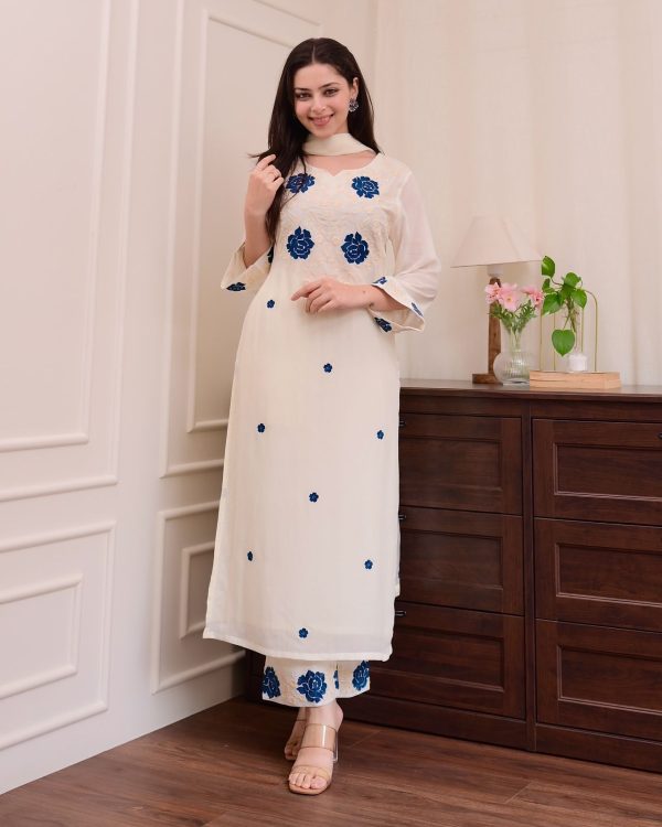 BE 382 White Color Roman Silk Embroidery Work Salwar Suit Casual, Wedding, Festive, Events . Expected Delivery  4-6 Working Days @1949/- only      | Jump Suits, Tops & Bottoms, Track Suits, Salwar suit, Casual Suits, Creative suits, Designer Suits, Palazzo Suits, Party Wear Suits, Patiala Suits, Straight Suits, Trendy Wear