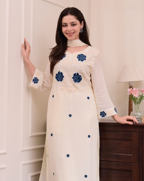 BE 382 White Color Roman Silk Embroidery Work Salwar Suit Casual, Wedding, Festive, Events . Expected Delivery  4-6 Working Days @1949/- only      | Jump Suits, Tops & Bottoms, Track Suits, Salwar suit, Casual Suits, Creative suits, Designer Suits, Palazzo Suits, Party Wear Suits, Patiala Suits, Straight Suits, Trendy Wear