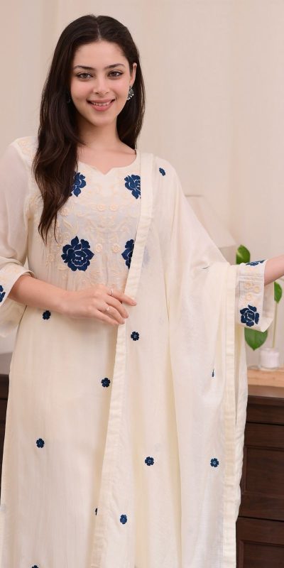 BE 382 White Color Roman Silk Embroidery Work Salwar Suit Casual, Wedding, Festive, Events . Expected Delivery 4-6 Working Days @1949/- only | Jump Suits, Tops & Bottoms, Track Suits, Salwar suit, Casual Suits, Creative suits, Designer Suits, Palazzo Suits, Party Wear Suits, Patiala Suits, Straight Suits, Trendy Wear