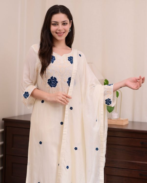 BE 382 White Color Roman Silk Embroidery Work Salwar Suit Casual, Wedding, Festive, Events . Expected Delivery  4-6 Working Days @1949/- only      | Jump Suits, Tops & Bottoms, Track Suits, Salwar suit, Casual Suits, Creative suits, Designer Suits, Palazzo Suits, Party Wear Suits, Patiala Suits, Straight Suits, Trendy Wear