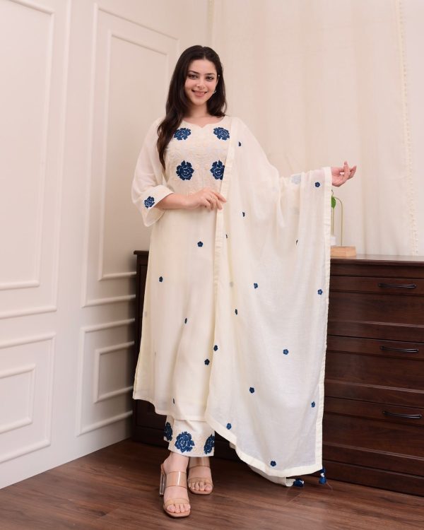 BE 382 White Color Roman Silk Embroidery Work Salwar Suit Casual, Wedding, Festive, Events . Expected Delivery  4-6 Working Days @1949/- only      | Jump Suits, Tops & Bottoms, Track Suits, Salwar suit, Casual Suits, Creative suits, Designer Suits, Palazzo Suits, Party Wear Suits, Patiala Suits, Straight Suits, Trendy Wear