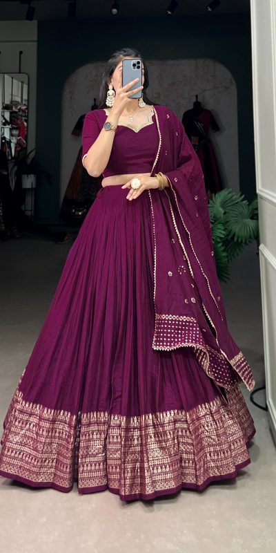 LNB 1906 Wine Color Pure Chanderi Plain With Zari Weaving Work Border Lehenga Choli Wedding, Party, Festive, Events Etc. Delivery 4-6 Working Days Rs 1999 | Lehenga, Bollywood Lehenga, Creative Lehenga, Designer Lehenga, Embroidered Lehenga, Party Wear Lehenga