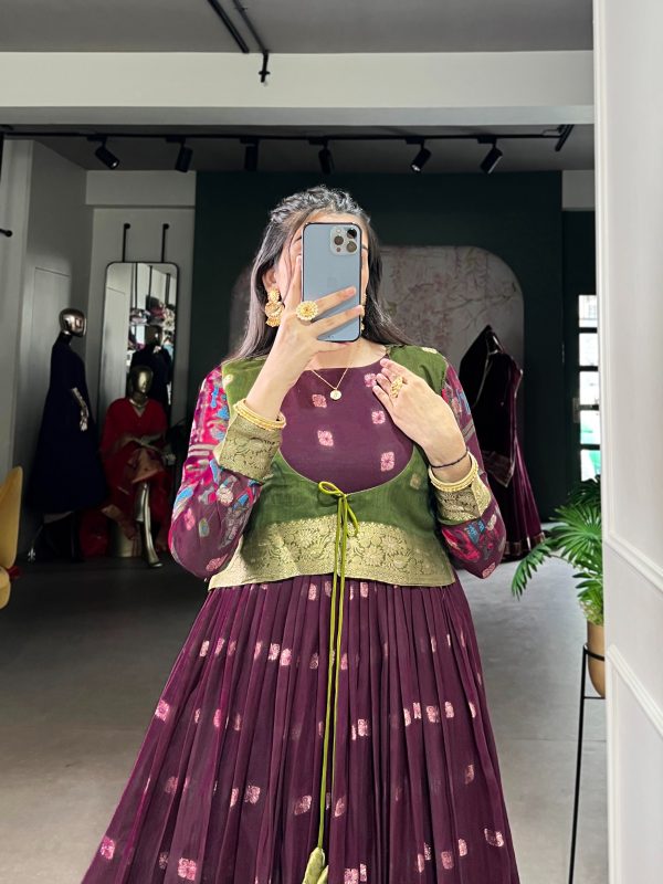 YNF 5031 Wine Color Poly Cotton Kalamkari Print Zari Weaving Work Gown Casual, Wedding, Festive, Events . Expected Delivery  4-6 Working Days @1999/- only      | Gowns, Bollywood Gowns, Creative Gowns, Designer Gowns, Embroidered Gowns, Party Wear Gowns