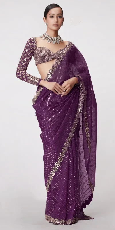 DF 3429 Wine Color Faux Georgette 5mm Sequence Work Saree Casual, Wedding, Festive, Events . Expected Delivery  4-6 Working Days @2199/- only                                                 | Sarees, Bollywood Sarees, Creative Sarees, Designer Sarees, Embroidered Sarees, Ethnic Saree, Modern Digital sarees, Party Wear Sarees