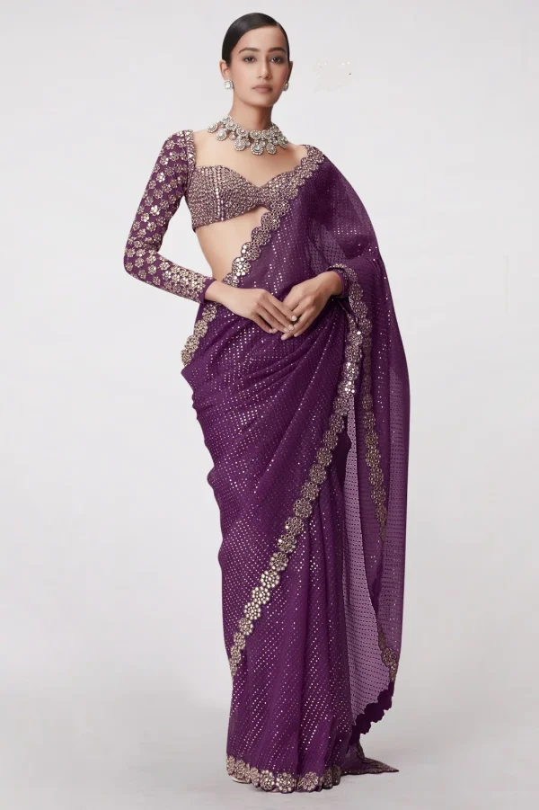 DF 3429 Wine Color Faux Georgette 5mm Sequence Work Saree Casual, Wedding, Festive, Events . Expected Delivery  4-6 Working Days @2199/- only                                                 | Sarees, Bollywood Sarees, Creative Sarees, Designer Sarees, Embroidered Sarees, Ethnic Saree, Modern Digital sarees, Party Wear Sarees