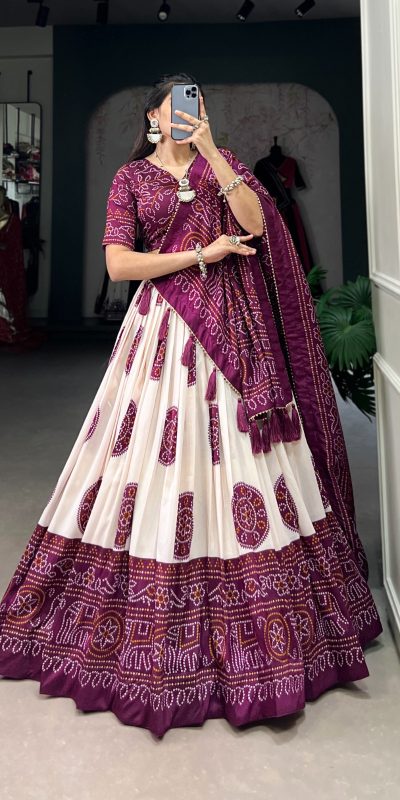 LNB 1229 Wine Color Tasar Silk Bandhej Print Lehenga Choli Wedding, Party, Festive, Events Etc. Delivery 4-6 Working Days Rs 2249 | Lehenga, Bollywood Lehenga, Creative Lehenga, Designer Lehenga, Embroidered Lehenga, Party Wear Lehenga