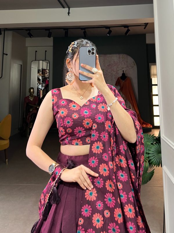 LNB 1232 Wine Color Tasar Silk Floral Print With Foil Work Lehenga Choli Wedding, Party, Festive, Events Etc. Delivery 4-6 Working Days Rs 2149 | Lehenga, Bollywood Lehenga, Creative Lehenga, Designer Lehenga, Embroidered Lehenga, Party Wear Lehenga