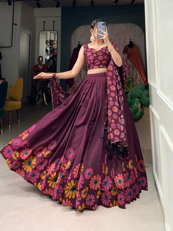 LNB 1232 Wine Color Tasar Silk Floral Print With Foil Work Lehenga Choli Wedding, Party, Festive, Events Etc. Delivery 4-6 Working Days Rs 2149 | Lehenga, Bollywood Lehenga, Creative Lehenga, Designer Lehenga, Embroidered Lehenga, Party Wear Lehenga