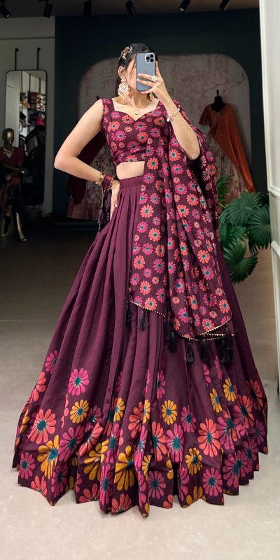 LNB 1232 Wine Color Tasar Silk Floral Print With Foil Work Lehenga Choli Wedding, Party, Festive, Events Etc. Delivery 4-6 Working Days Rs 2149 | Lehenga, Bollywood Lehenga, Creative Lehenga, Designer Lehenga, Embroidered Lehenga, Party Wear Lehenga
