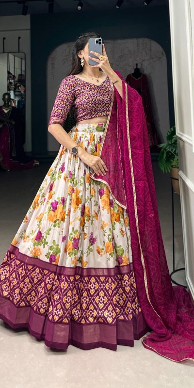 LNB 1689 Wine Color Tussar Silk Floral And Patola Print With Foil Work Lehenga Choli Wedding, Party, Festive, Events Etc. Delivery 4-6 Working Days Rs 2099 | Lehenga, Bollywood Lehenga, Creative Lehenga, Designer Lehenga, Embroidered Lehenga, Party Wear Lehenga