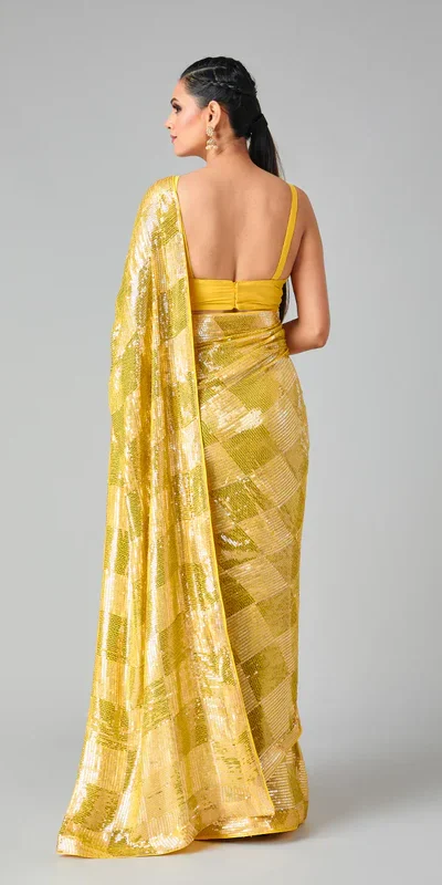DF 3426 Yellow Color Georgette 5MM Sequins Embroidery Work Saree Casual, Wedding, Festive, Events . Expected Delivery  4-6 Working Days @1749/- only                                                 | Sarees, Bollywood Sarees, Creative Sarees, Designer Sarees, Embroidered Sarees, Ethnic Saree, Modern Digital sarees, Party Wear Sarees