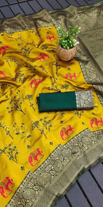 KP 6004 Yellow Soft Lichi Silk Jacquard Work With Designer Work Saree. Grab it for ₹1499. Delivery 4-6 Working Days. Shop now. | Sarees, Bollywood Sarees, Creative Sarees, Designer Sarees, Embroidered Sarees, Ethnic Saree, Modern Digital sarees, Party Wear Sarees