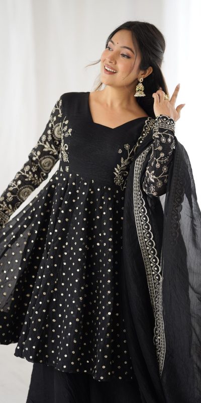 ZSR 3134 Black Crunchy Silk Salwar Suit Perfect for Wedding, Party, Sangeet, Anniversary, Housewarming Introductory Price ₹2399. Delivery 4-6 | Jump Suits, Salwar suit, Casual Suits, Creative suits, Designer Suits, Palazzo Suits, Party Wear Suits, Patiala Suits, Straight Suits