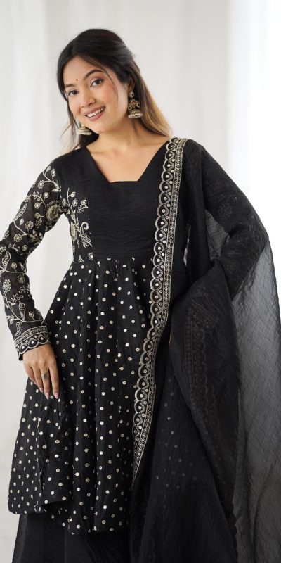 ZSR 3134 Black Crunchy Silk Salwar Suit Perfect for Wedding, Party, Sangeet, Anniversary, Housewarming Introductory Price ₹2399. Delivery 4-6 | Jump Suits, Salwar suit, Casual Suits, Creative suits, Designer Suits, Palazzo Suits, Party Wear Suits, Patiala Suits, Straight Suits