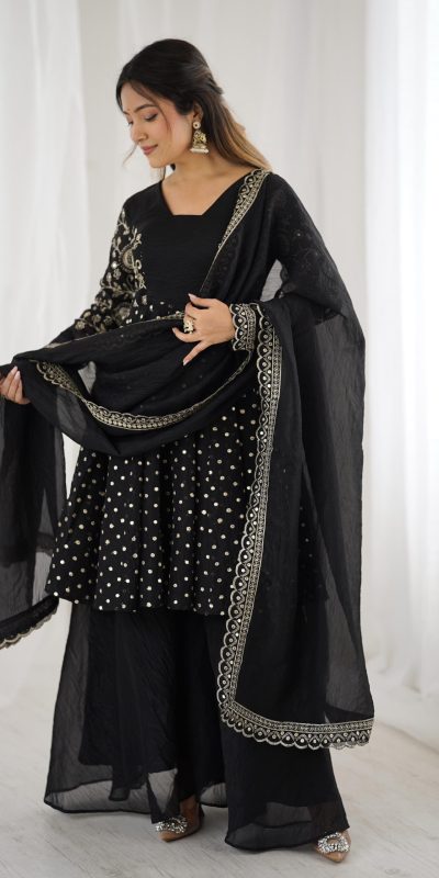 ZSR 3134 Black Crunchy Silk Salwar Suit Perfect for Wedding, Party, Sangeet, Anniversary, Housewarming Introductory Price ₹2399. Delivery 4-6 | Jump Suits, Salwar suit, Casual Suits, Creative suits, Designer Suits, Palazzo Suits, Party Wear Suits, Patiala Suits, Straight Suits
