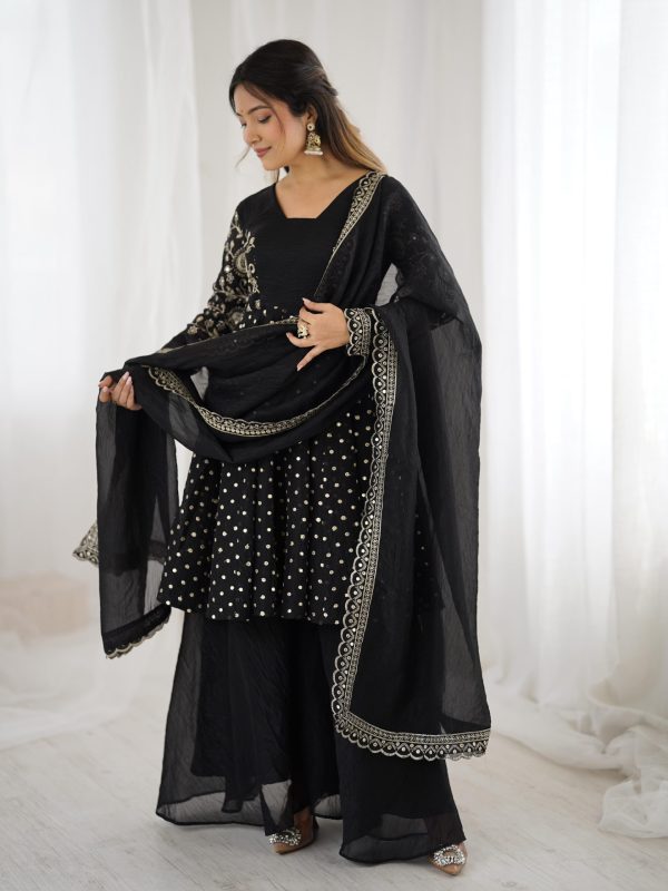 ZSR 3134 Black Crunchy Silk Salwar Suit Perfect for Wedding, Party, Sangeet, Anniversary, Housewarming Introductory Price ₹2399. Delivery 4-6 | Jump Suits, Salwar suit, Casual Suits, Creative suits, Designer Suits, Palazzo Suits, Party Wear Suits, Patiala Suits, Straight Suits
