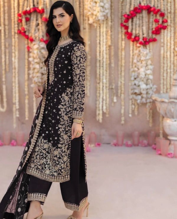 SRK 5238 Black Faux Georgette With 5mm Embroidery Sequence Work with Beads Work Wedding, Party, Festive, Events, 4-6 Working Days At 2399 | Jump Suits, Salwar suit, Casual Suits, Creative suits, Designer Suits, Palazzo Suits, Party Wear Suits, Patiala Suits, Straight Suits
