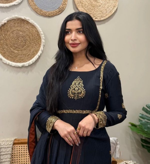 ZSR 3143 Black Heavy Fox Georgette With Embroidery Sequence Work Gown Perfect for Wedding, Party, Traditional Day, Diwali, Temple Visit At 1899 | Gowns, Bollywood Gowns, Creative Gowns, Designer Gowns, Embroidered Gowns, Party Wear Gowns