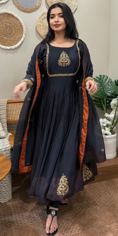 ZSR 3143 Black Heavy Fox Georgette With Embroidery Sequence Work Gown Perfect for Wedding, Party, Traditional Day, Diwali, Temple Visit At 1899 | Gowns, Bollywood Gowns, Creative Gowns, Designer Gowns, Embroidered Gowns, Party Wear Gowns