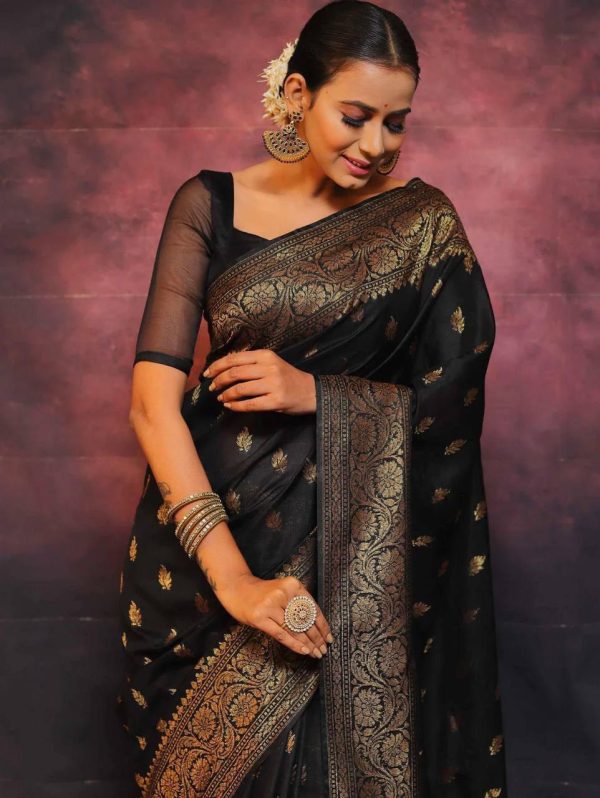 KP 6010 Black Soft Lichi Silk Jacquard Saree Perfect for Wedding, Party, Traditional Day, Family Gatherings, Sangeet . Grab it for ₹1349. Delivery 4-6 W | Sarees, Bollywood Sarees, Creative Sarees, Designer Sarees, Embroidered Sarees, Ethnic Saree, Modern Digital sarees, Party Wear Sarees