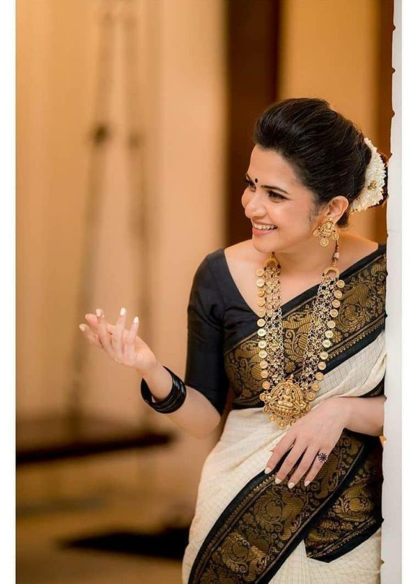 KP 3025 Black Soft Lichi Silk Saree Perfect for Wedding, Party, Baby Shower, Onam, Durga Puja . Available at ₹1449 only. Delivery 4-6 Working Days. | Sarees, Bollywood Sarees, Creative Sarees, Designer Sarees, Embroidered Sarees, Ethnic Saree, Modern Digital sarees, Party Wear Sarees