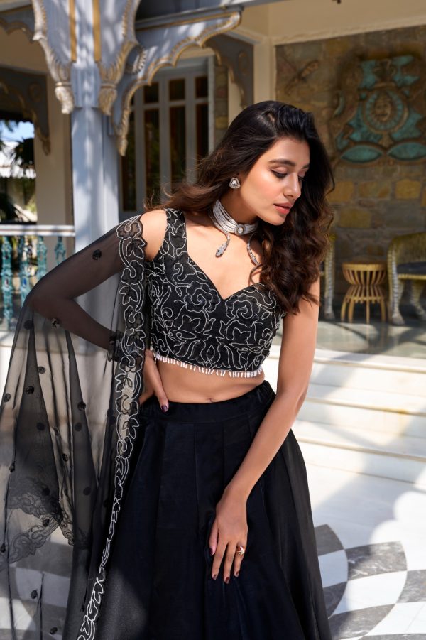 LNB 1428 Black Star Satin Embroidery Work & Sequins Work Lehenga Choli in . Now at just ₹3199. Delivery 4-6 Working Days. Shop now. | Lehenga, Bollywood Lehenga, Creative Lehenga, Designer Lehenga, Embroidered Lehenga, Party Wear Lehenga