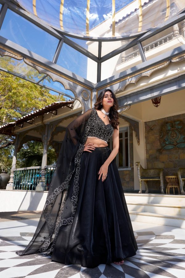LNB 1428 Black Star Satin Embroidery Work & Sequins Work Lehenga Choli in . Now at just ₹3199. Delivery 4-6 Working Days. Shop now. | Lehenga, Bollywood Lehenga, Creative Lehenga, Designer Lehenga, Embroidered Lehenga, Party Wear Lehenga