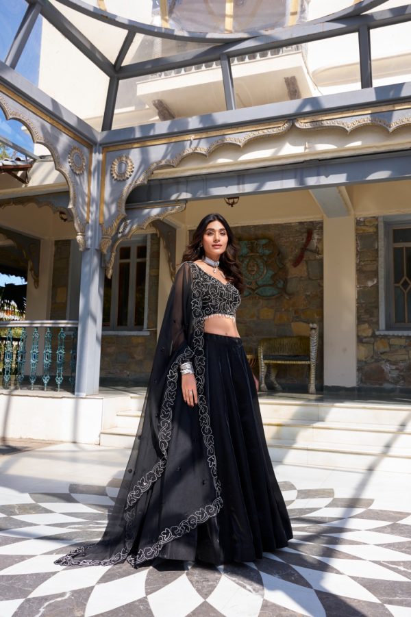 LNB 1428 Black Star Satin Embroidery Work & Sequins Work Lehenga Choli in . Now at just ₹3199. Delivery 4-6 Working Days. Shop now. | Lehenga, Bollywood Lehenga, Creative Lehenga, Designer Lehenga, Embroidered Lehenga, Party Wear Lehenga