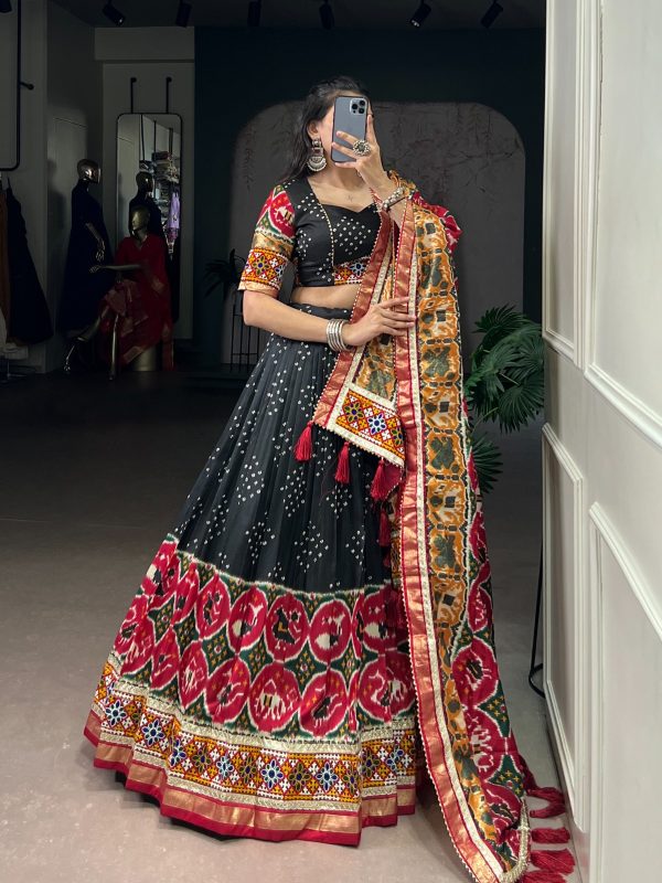 LNB 1734 Black Tasar Silk Gamthi Work With MirrorWork Lehenga Choli Introductory Price ₹2999. Delivery 4-6 Working Days. Shop now. | Lehenga, Bollywood Lehenga, Creative Lehenga, Designer Lehenga, Embroidered Lehenga, Party Wear Lehenga