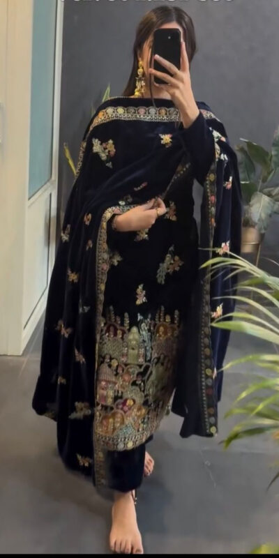 VLM 237 Black Viscose Velvet Salwar Suit Perfect for Wedding, Party, Karwa Chauth, Pooja, Ethnic Day – . Exclusive Offer ₹2449. Delivery 4-6 Working Days | Jump Suits, Salwar suit, Casual Suits, Creative suits, Designer Suits, Palazzo Suits, Party Wear Suits, Patiala Suits, Straight Suits