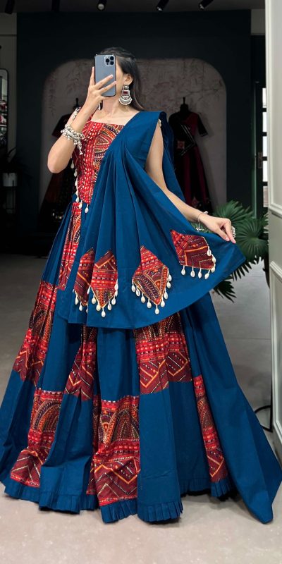 LNB 1696 Blue Pure Cotton Lehenga Choli Perfect for Wedding, Party, Pooja, Housewarming, Baisakhi Special Price ₹3499. Delivery 4-6 Working Days. | Lehenga, Bollywood Lehenga, Creative Lehenga, Designer Lehenga, Embroidered Lehenga, Party Wear Lehenga