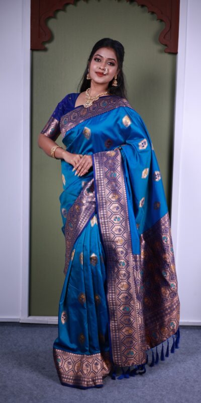 Blue Soft Paithani Silk Zari Work Lace Saree