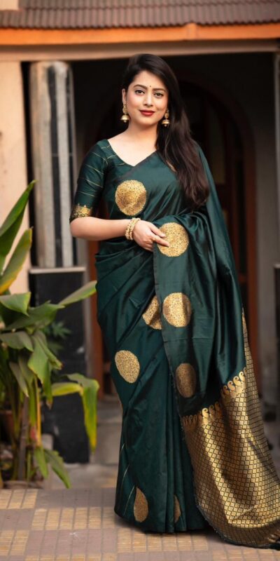 Bottle Green Soft Silk Cloth Pallu Saree