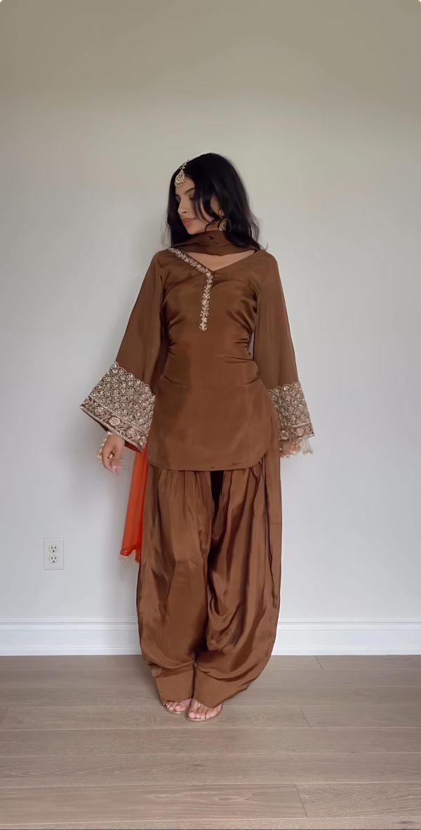 NSR 854 Brown Natural Satin Silk Sequence Work with Lace Work & Embroidery Work Salwaar Suit Now at just ₹1799. Delivery 4-6 Working Days. Shop now. | Jump Suits, Salwar suit, Casual Suits, Creative suits, Designer Suits, Palazzo Suits, Party Wear Suits, Patiala Suits, Straight Suits