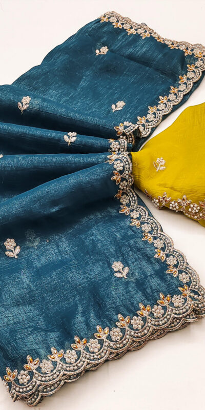 BT 1267 Firozi in Crunchy Chiffon Embroidery Work Saree . Wedding, Party, Festive, Events, Exclusive Offer ₹1749. Delivery 4-6 Working Days. Shop now. | Sarees, Bollywood Sarees, Creative Sarees, Designer Sarees, Embroidered Sarees, Ethnic Saree, Modern Digital sarees, Party Wear Sarees