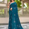 Firozi Natural Silk With Thread Embroidery Saree