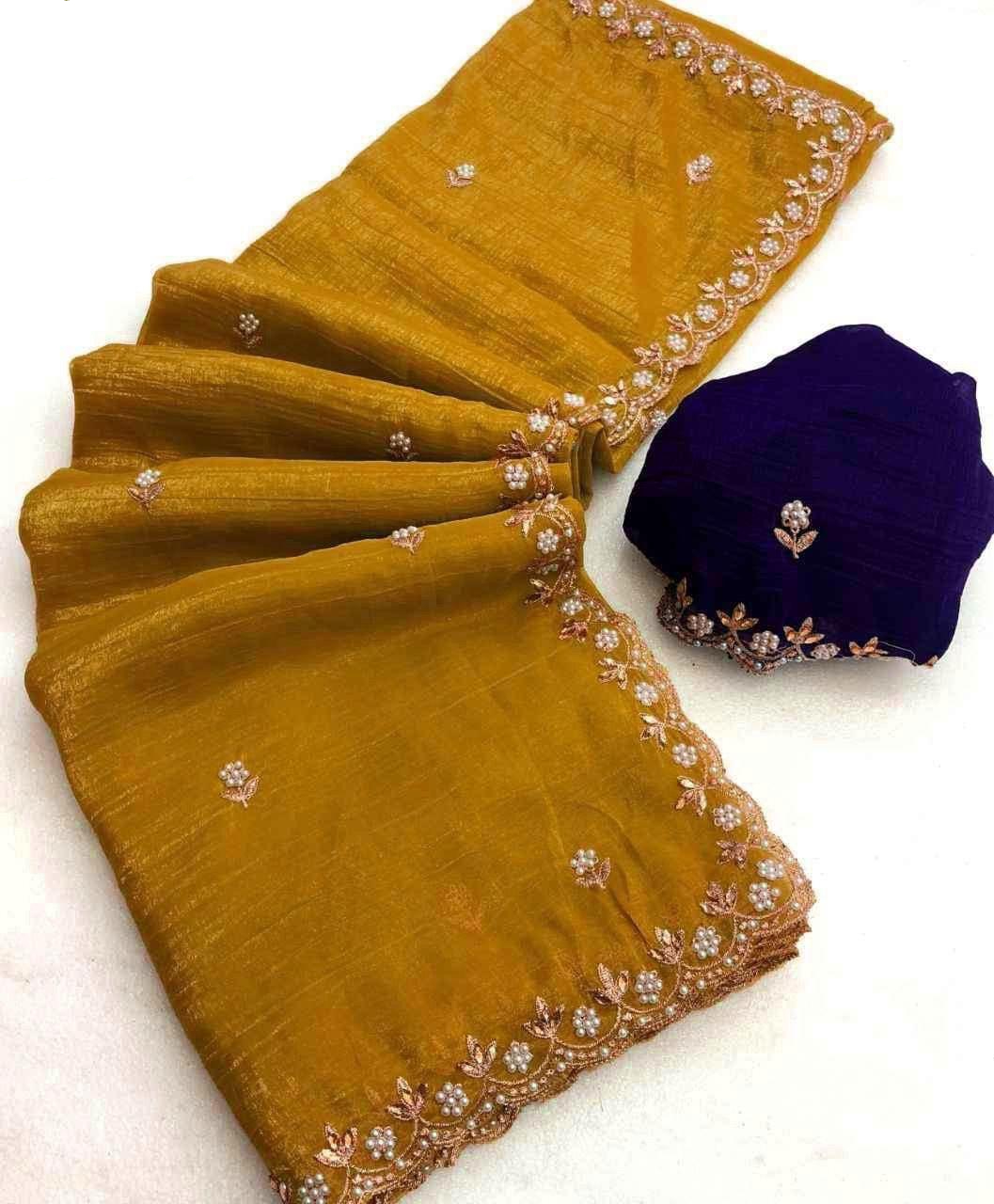 BT 1267 Gold in Crunchy Chiffon Embroidery Work Saree . Wedding, Party, Festive, Events, Exclusive Offer ₹1749. Delivery 4-6 Working Days. Shop now. | Sarees, Bollywood Sarees, Creative Sarees, Designer Sarees, Embroidered Sarees, Ethnic Saree, Modern Digital sarees, Party Wear Sarees