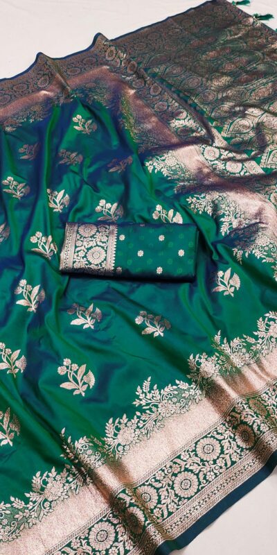 Green Banarasi Silk Zari Lace Work Saree