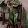 Green Dola Chex Zari Work Saree
