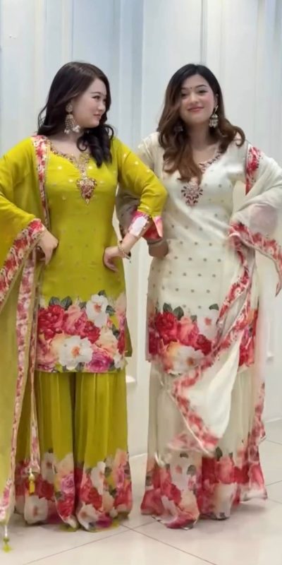 SRK 5301 Green Heavy Faux Georgette With 5mm Embroidery Sequence Work With Digital print Full Sleeve Salwar Suit Wedding, Party, 4-6 Working Days At 1999 | Jump Suits, Salwar suit, Casual Suits, Creative suits, Designer Suits, Palazzo Suits, Party Wear Suits, Patiala Suits, Straight Suits