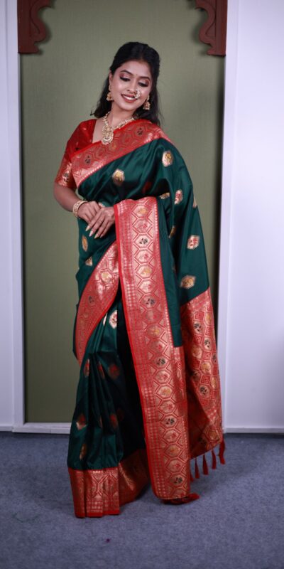 Green Soft Paithani Silk Zari Work Lace Saree
