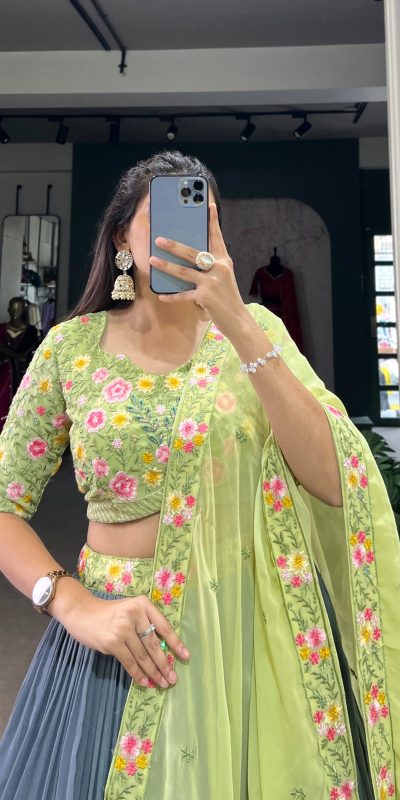 LNB 1402 Grey Georgette Sequins Work & Embroidery Work Lehenga Choli in . Introductory Price ₹2399. Delivery 4-6 Working Days. Shop now. | Lehenga, Bollywood Lehenga, Creative Lehenga, Designer Lehenga, Embroidered Lehenga, Party Wear Lehenga