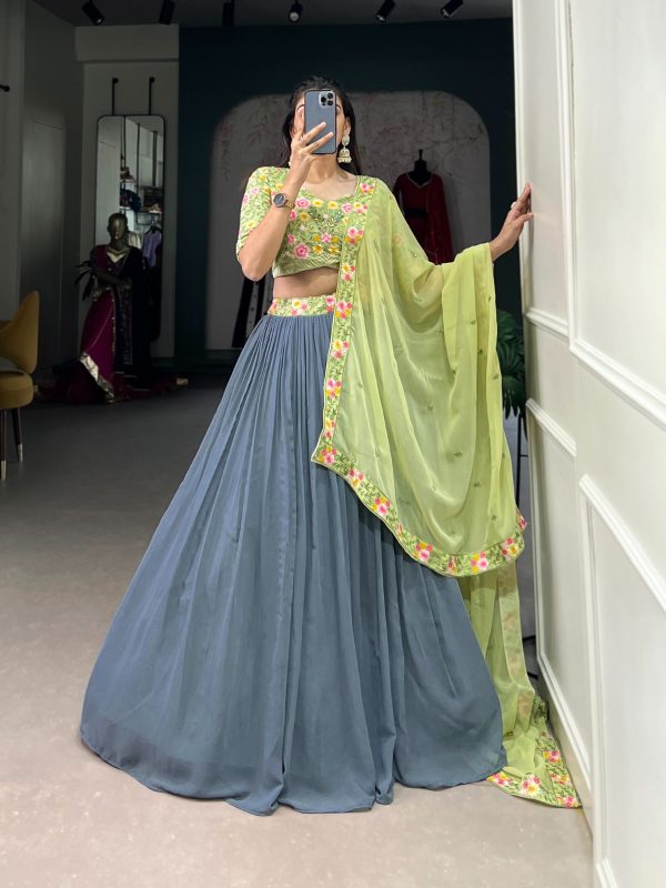 LNB 1402 Grey Georgette Sequins Work & Embroidery Work Lehenga Choli in . Introductory Price ₹2399. Delivery 4-6 Working Days. Shop now. | Lehenga, Bollywood Lehenga, Creative Lehenga, Designer Lehenga, Embroidered Lehenga, Party Wear Lehenga