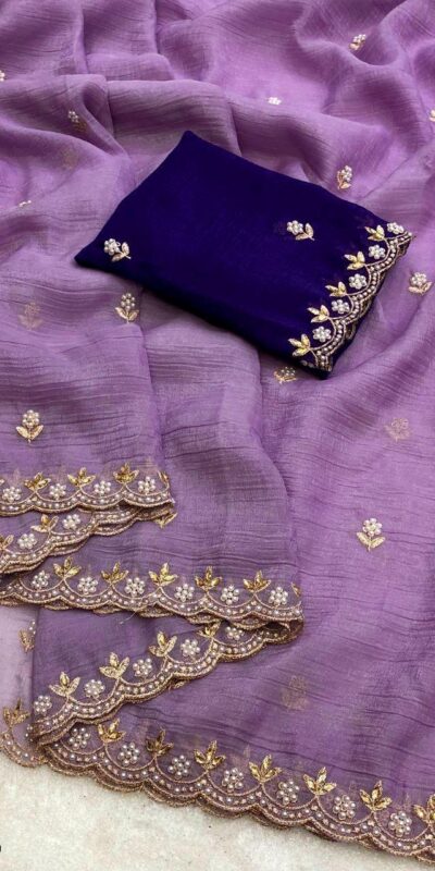 BT 1267 Lavender in Crunchy Chiffon Embroidery Work Saree . Wedding, Party, Festive, Events, Exclusive Offer ₹1749. Delivery 4-6 Working Days. Shop now. | Sarees, Bollywood Sarees, Creative Sarees, Designer Sarees, Embroidered Sarees, Ethnic Saree, Modern Digital sarees, Party Wear Sarees