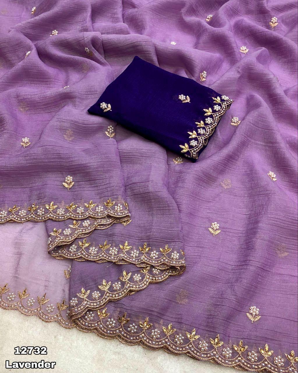 BT 1267 Lavender in Crunchy Chiffon Embroidery Work Saree . Wedding, Party, Festive, Events, Exclusive Offer ₹1749. Delivery 4-6 Working Days. Shop now. | Sarees, Bollywood Sarees, Creative Sarees, Designer Sarees, Embroidered Sarees, Ethnic Saree, Modern Digital sarees, Party Wear Sarees