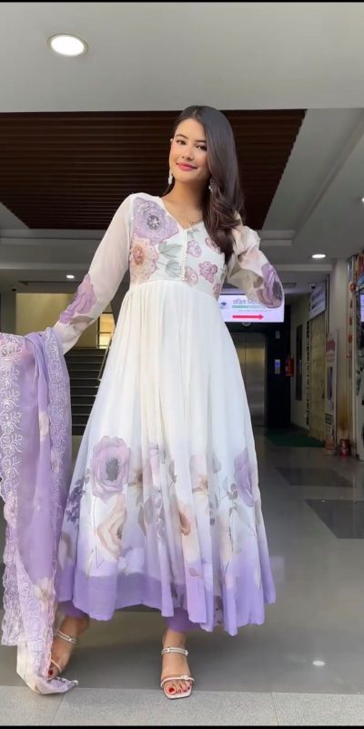 SR 1686 Lavender Faux Georgette With Embroidery Sequence Work With Fully Flair Gown Perfect for Wedding, Party, 4-6 Working Days At 2049 Only | Gowns, Bollywood Gowns, Creative Gowns, Designer Gowns, Embroidered Gowns, Party Wear Gowns