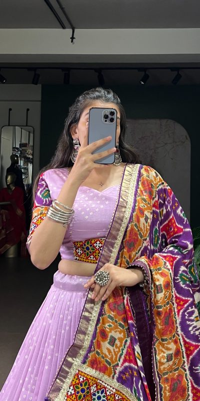 LNB 1734 Lavender Tasar Silk Gamthi Work With MirrorWork Lehenga Choli Introductory Price ₹2999. Delivery 4-6 Working Days. Shop now. | Lehenga, Bollywood Lehenga, Creative Lehenga, Designer Lehenga, Embroidered Lehenga, Party Wear Lehenga