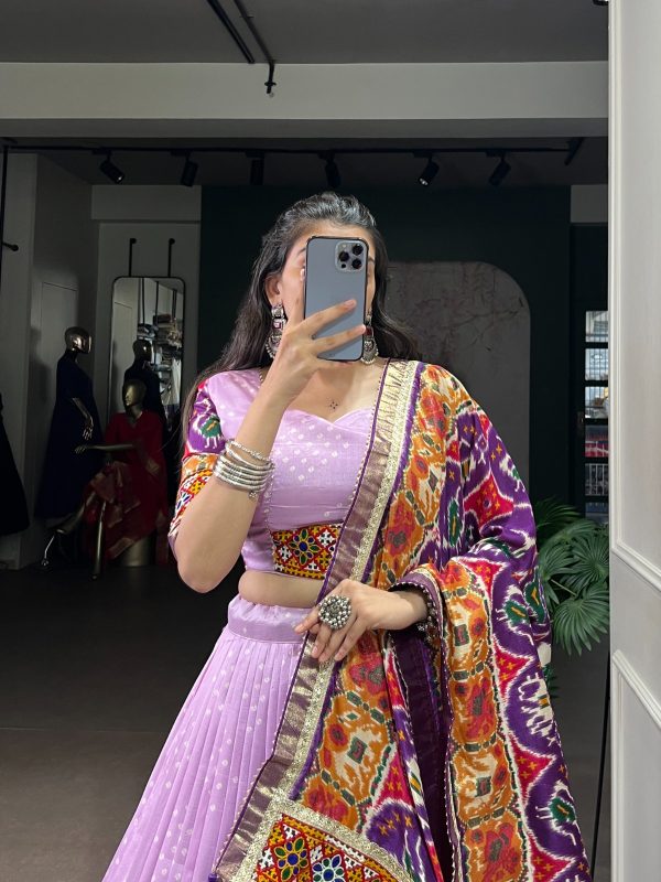 LNB 1734 Lavender Tasar Silk Gamthi Work With MirrorWork Lehenga Choli Introductory Price ₹2999. Delivery 4-6 Working Days. Shop now. | Lehenga, Bollywood Lehenga, Creative Lehenga, Designer Lehenga, Embroidered Lehenga, Party Wear Lehenga